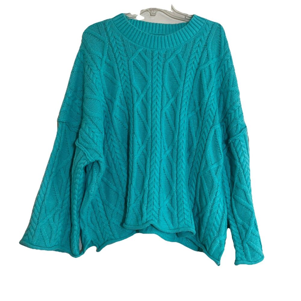 Lovelo Sweater Womens L Mint Green Cable Knit Drop Shoulder L/Sleeve Oversized